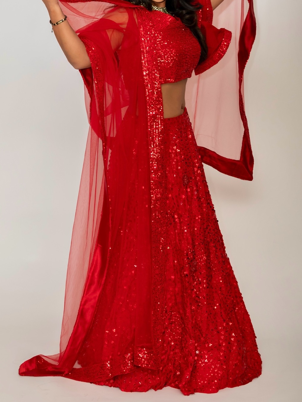 Red Sequin Bridal/Bridal Party Reception Lehenga